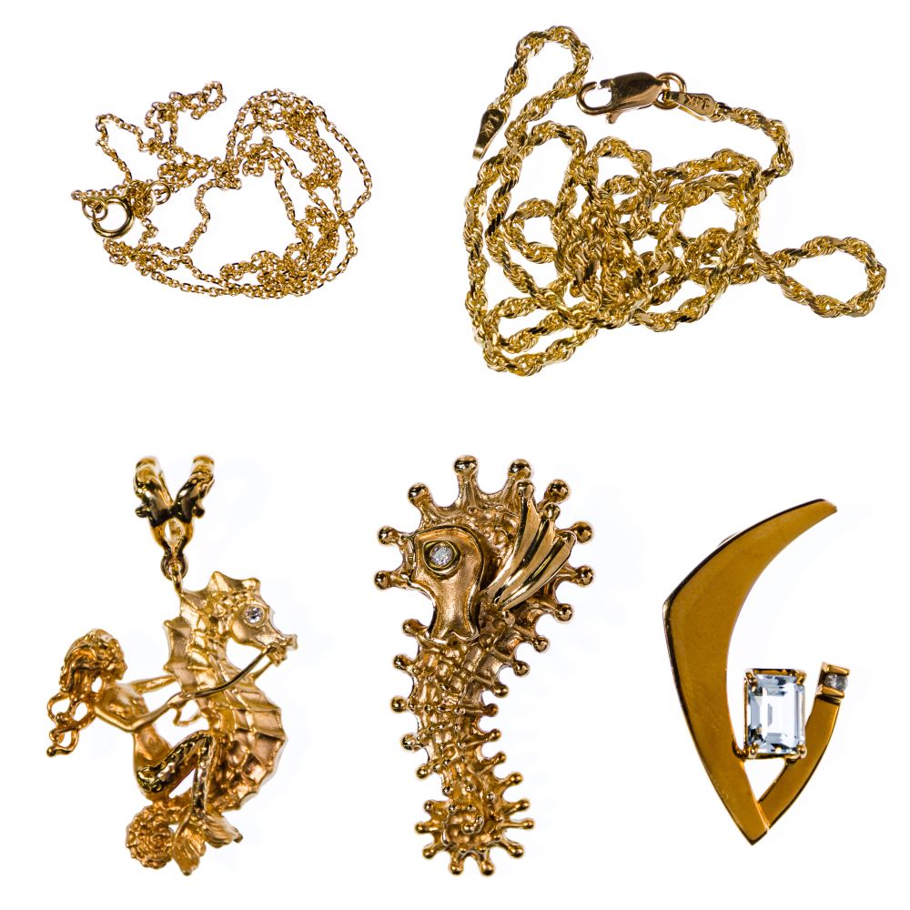 Appraisal: K YELLOW GOLD PENDANT AND NECKLACE ASSORTMENT items including necklaces