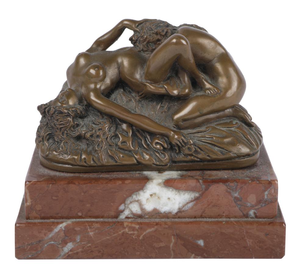 Appraisal: BRONZE NUDE FIGURAL GROUPunsigned mounted to a marble plinth overall