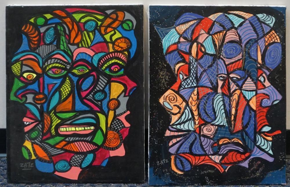 Appraisal: TH CENTURY SCHOOL ABSTRACT FACES TWO OILS ON CANVAS SIGNED