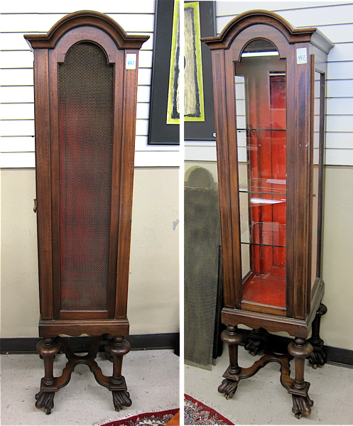 Appraisal: PAIR OF NARROW WALNUT CURIO CABINET American c s each