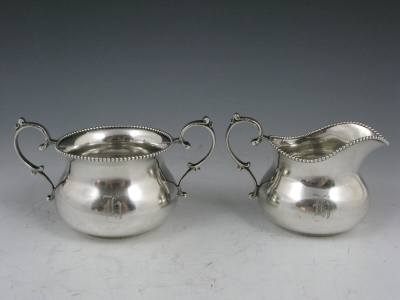 Appraisal: Schultz Sterling Creamer Sugar applied beaded rim delicate scrolled handles