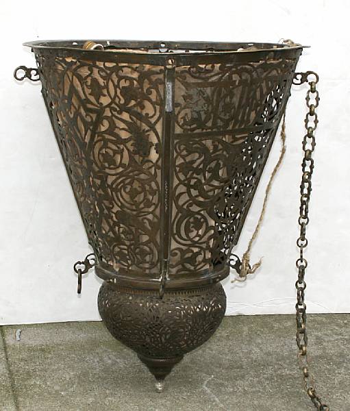 Appraisal: A Middle Eastern style pierced brass hall lantern early th