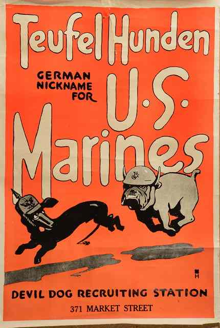 Appraisal: A 'TEUFEL HUNDEN' US MARINE RECRUITMENT POSTER created by Charles