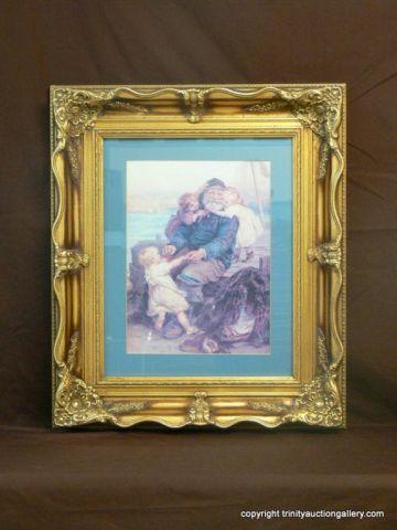 Appraisal: Sailor Children Print in Gold Gilt Frame on dock at