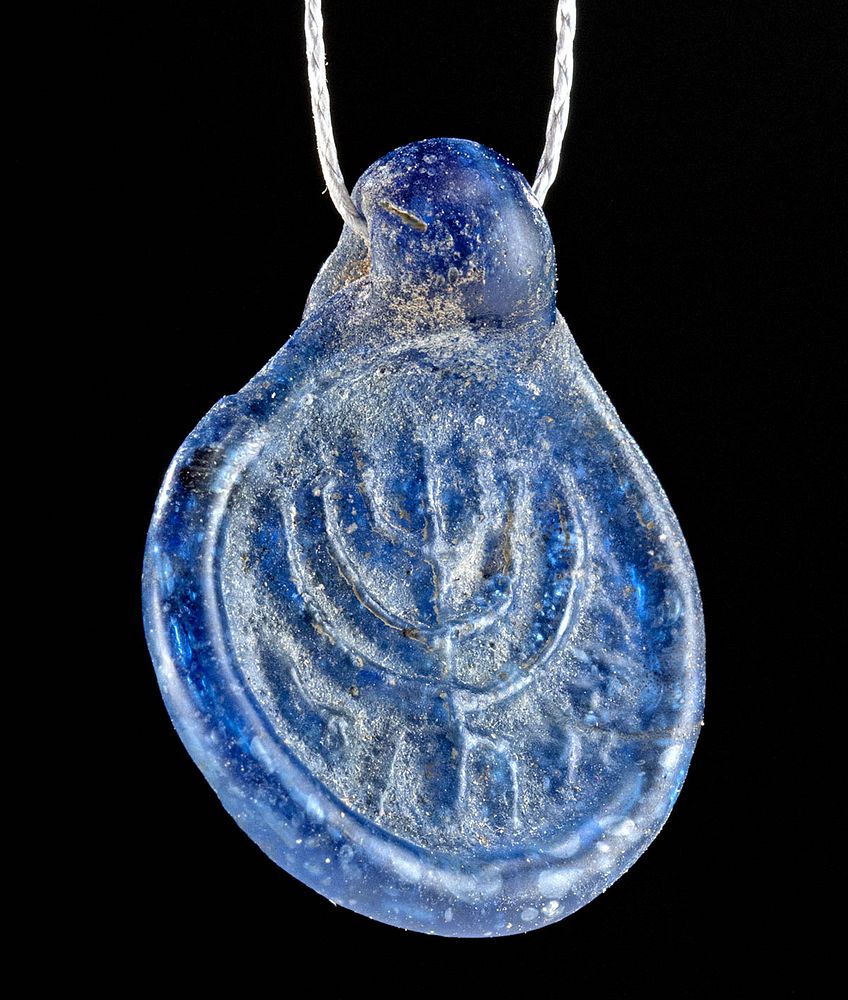 Appraisal: Roman Byzantine Glass Menorah Pendant Late Roman to Early Byzantine