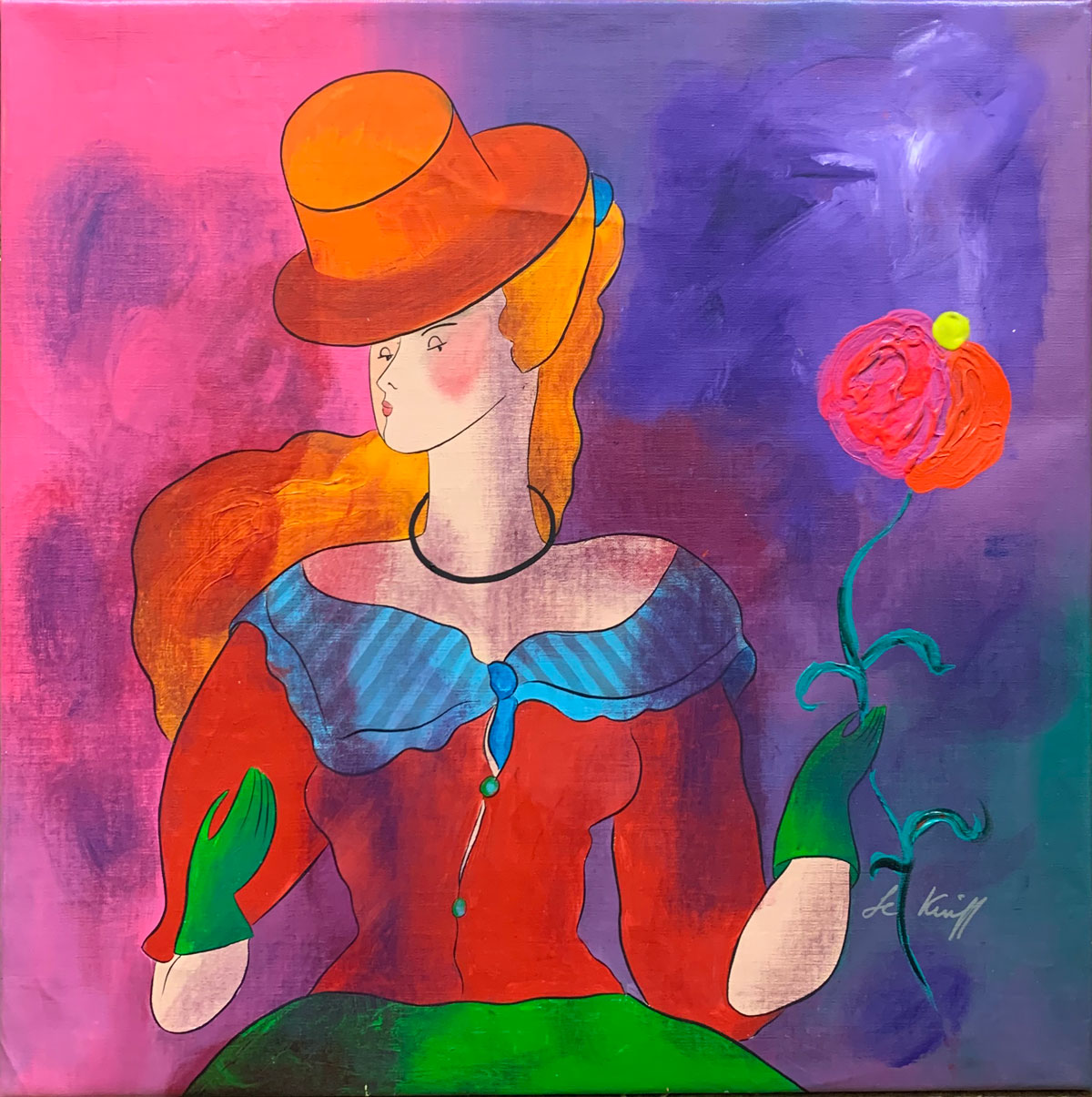 Appraisal: LE KINFF Linda France ''Redhead Holding a Flower'' Oil Canvas