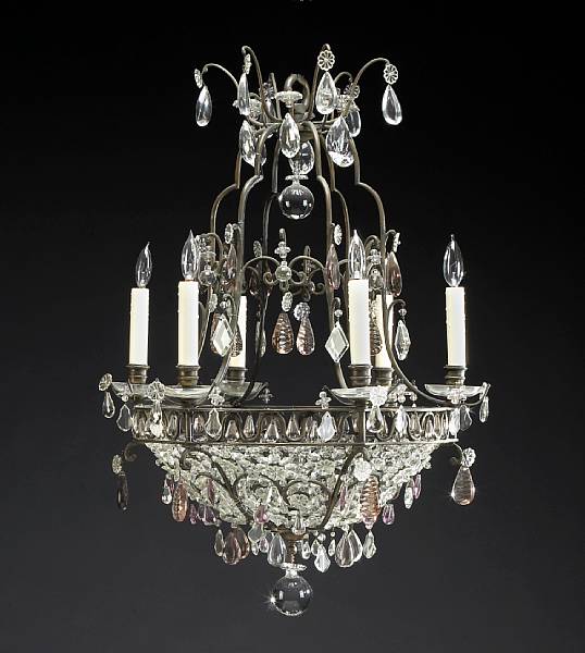 Appraisal: A Louis XVI style amethyst and clear glass six light