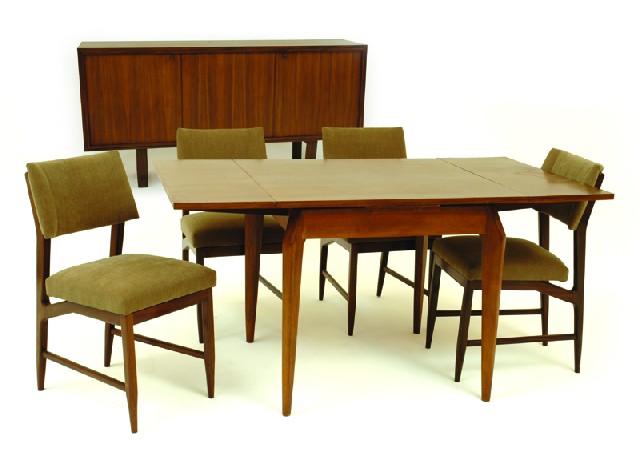 Appraisal: A SCHULIM KRIMPER BLACKBEAN DINING SUITE Circa Comprising a three