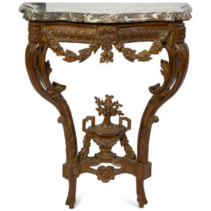 Appraisal: A Louis XV Giltwood and Marble Top Wall Mounted Console