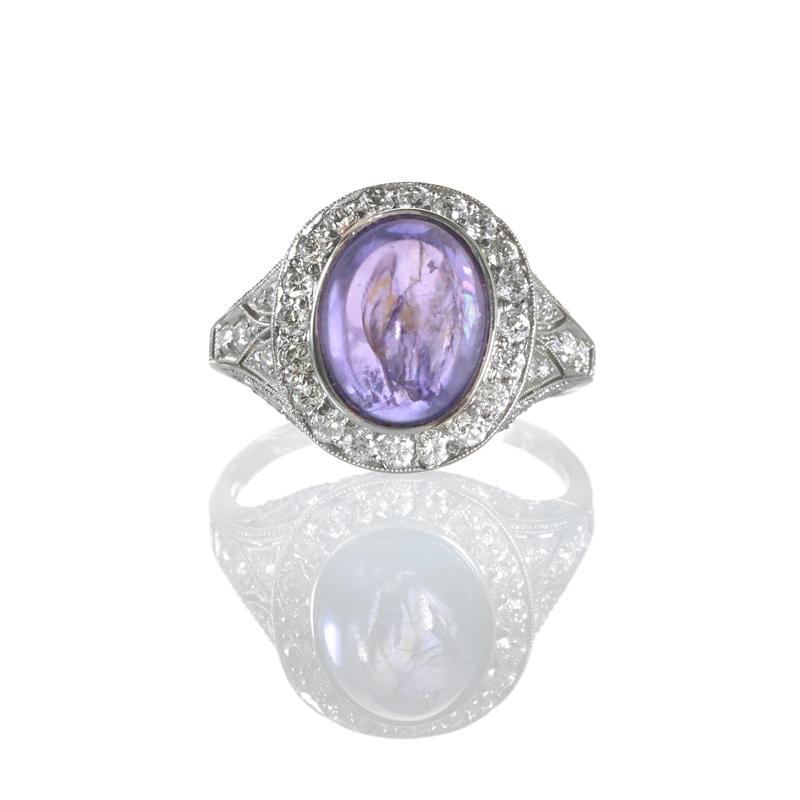 Appraisal: ART DECO STAR SAPPHIRE AND DIAMOND PLATINUM RING Condition Report