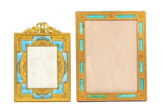 Appraisal: Two French Gilt Bronze and Enamel Easel Back Frames Larger