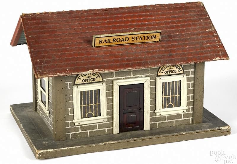 Appraisal: Schoenhut wood and press board railroad station Schoenhut wood and