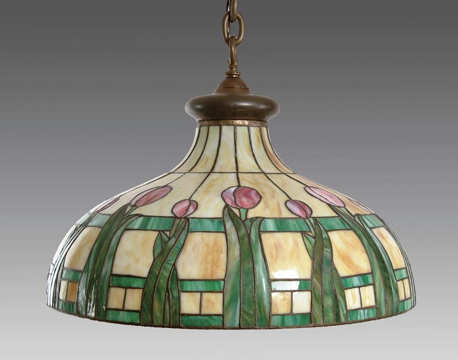 Appraisal: ANTIQUE LEADED HANGING LAMP Attributed to Williamson this hanging shade