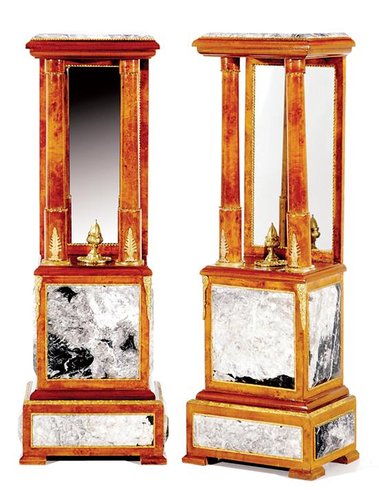 Appraisal: Pair Continental marble and wood pedestals marble on rectangular top