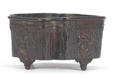 Appraisal: A Chinese Bronze Flower Bowl Square shape with inward curving