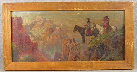 Appraisal: Oil on Canvas of Grand Canyon With two Indians on