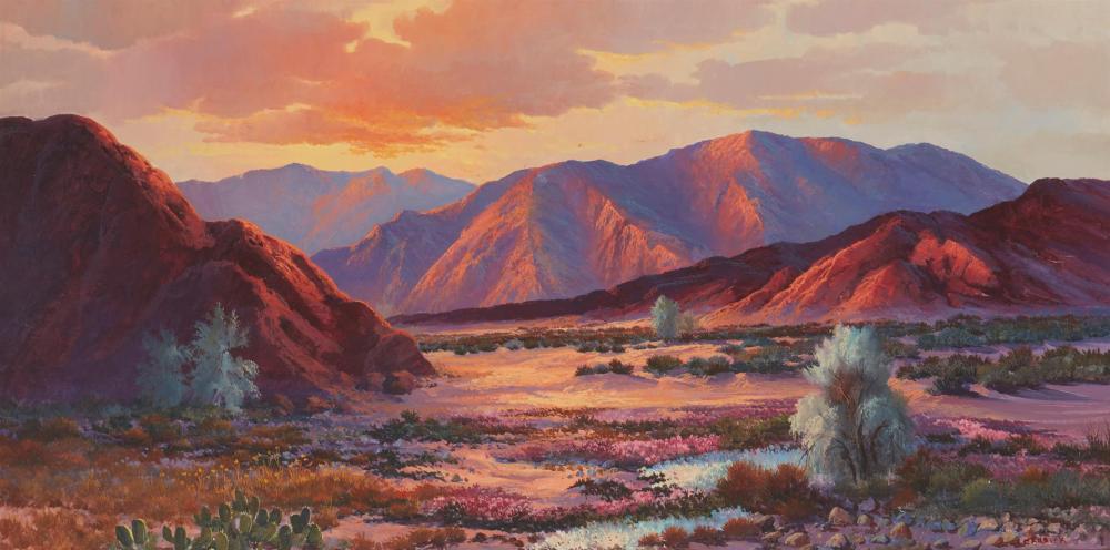 Appraisal: Beverly Jamison Carrick b American Desert landscape with river Oil