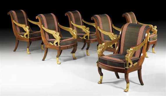 Appraisal: SET OF GRAND-FAUTEUILS AUX SPHINGES Empire by F H G