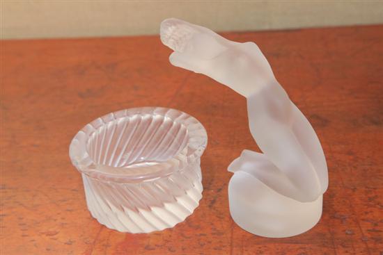 Appraisal: TWO PIECES OF LALIQUE An ashtray with frosted sides and