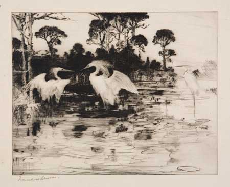 Appraisal: FRANK W BENSON Water Lilies Drypoint on Japan paper x