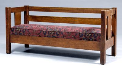 Appraisal: Stickley Arts and Crafts oak settle oak throughout upholstery with