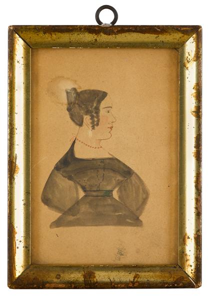 Appraisal: American School th centuryminiature half-length portrait of a lady wearing