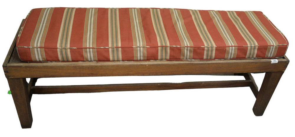 Appraisal: Outdoor teak bench having red cushion height inches width inches