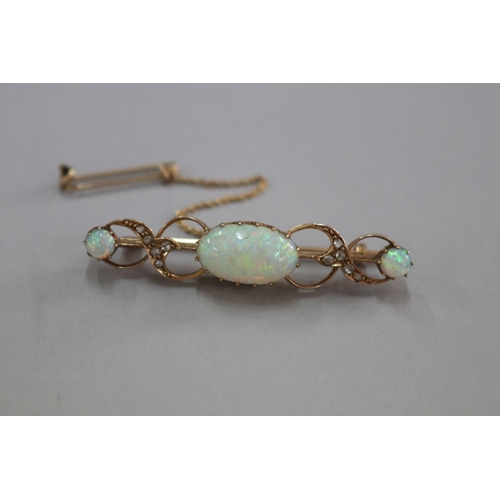 Appraisal: Antique rose gold and milky cabochon opal and diamond bar