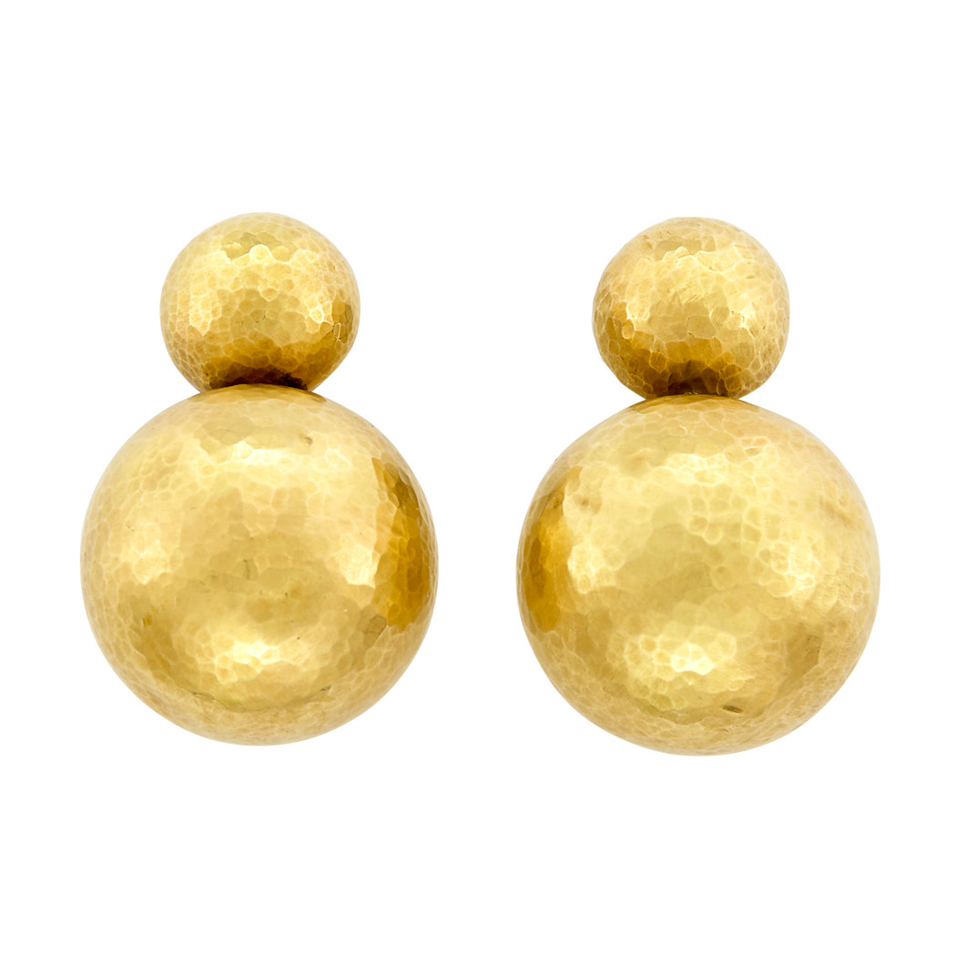 Appraisal: Pair of Hammered Gold Ball Earclips Tiffany Co Paloma Picasso