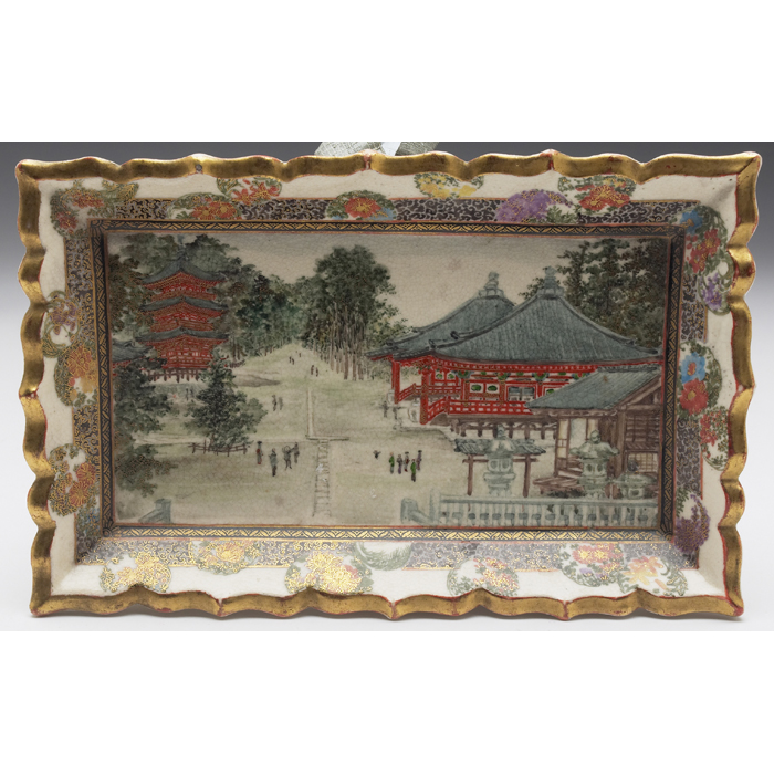 Appraisal: Japanese Satsuma tray Meiji period scene with buildings and figures