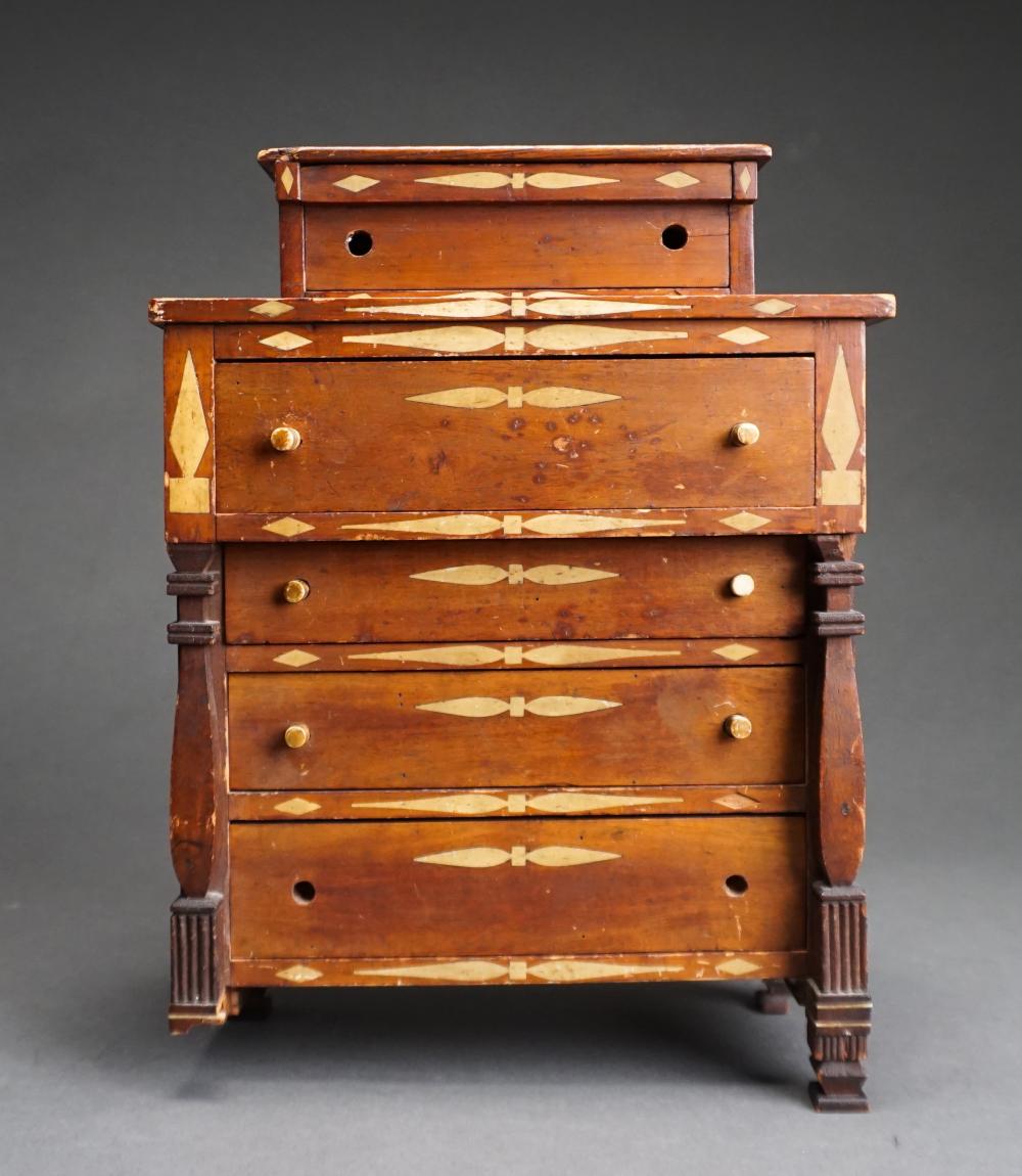 Appraisal: CLASSICAL STYLE BONE INLAID MAHOGANY DIMINUTIVE CHEST OF DRAWERS X