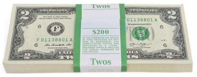 Appraisal: lot of U S two-dollar bills uncirculated all consecutive serial