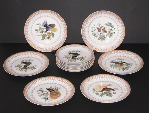 Appraisal: Set of Portuguese Ornithological Decorated Plates after Mottaheaeh Design small