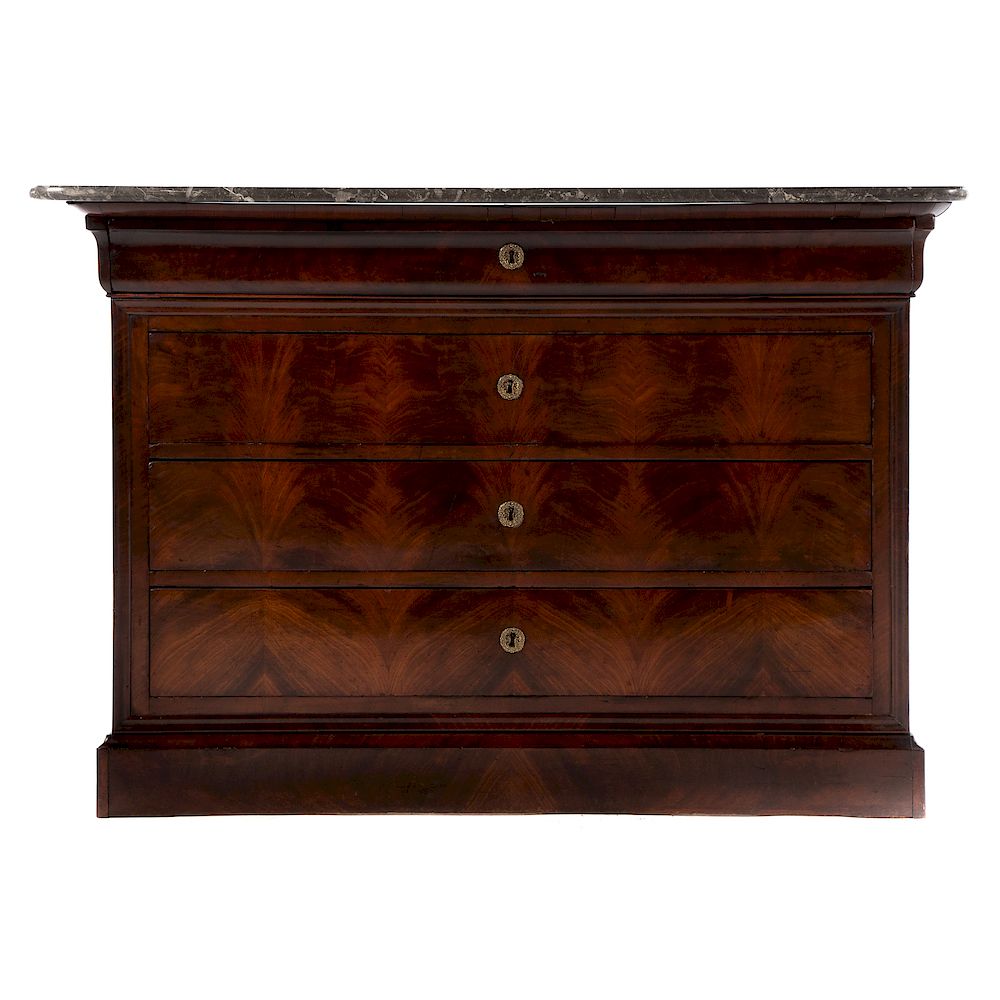 Appraisal: Louis Phillipe Mahogany Chest circa grey mottled marble with with