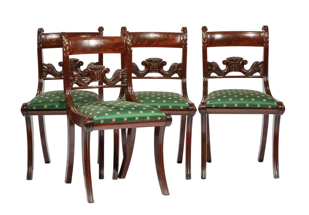 Appraisal: Four American Classical Carved Mahogany Side Chairs early th c