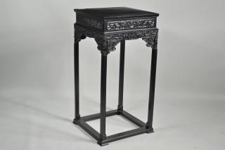 Appraisal: Chinese Intricately Carved Ebonized Urn Stand Chinese intricately carved and