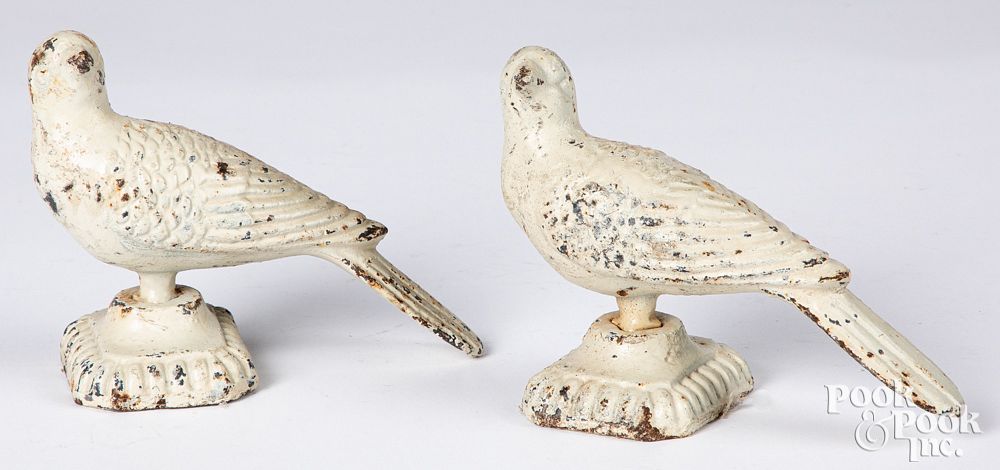 Appraisal: Pair of painted cast iron bird finials ca Pair of