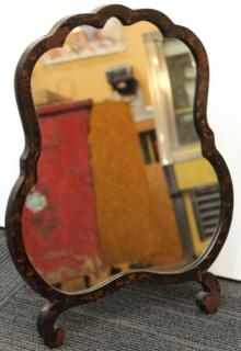 Appraisal: Contemporary Chinoiserie Standing Mirror With a black- and red-painted frame