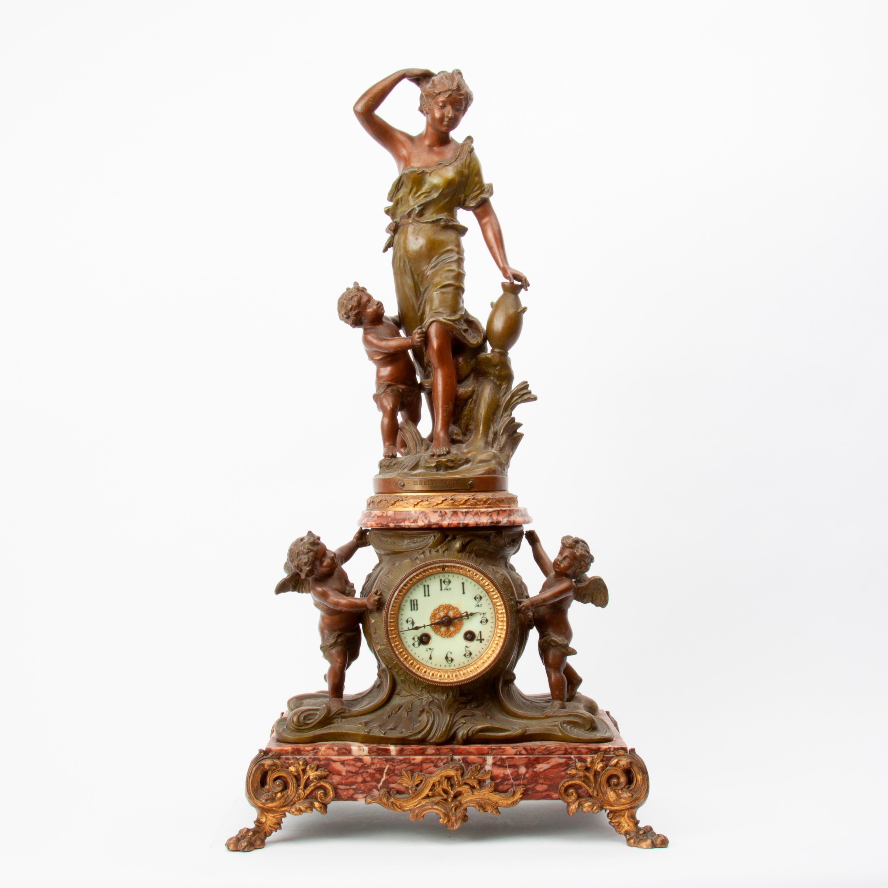 Appraisal: ANFRIE SCULPTURAL MANTEL CLOCK LATE TH C A French chiming