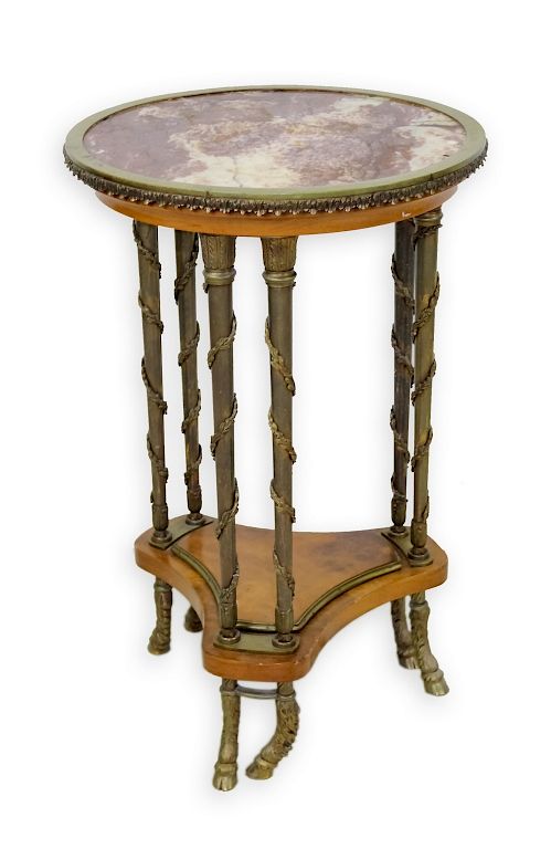 Appraisal: Fine French Bronze Marble Wood Circular Table Fine bronze table