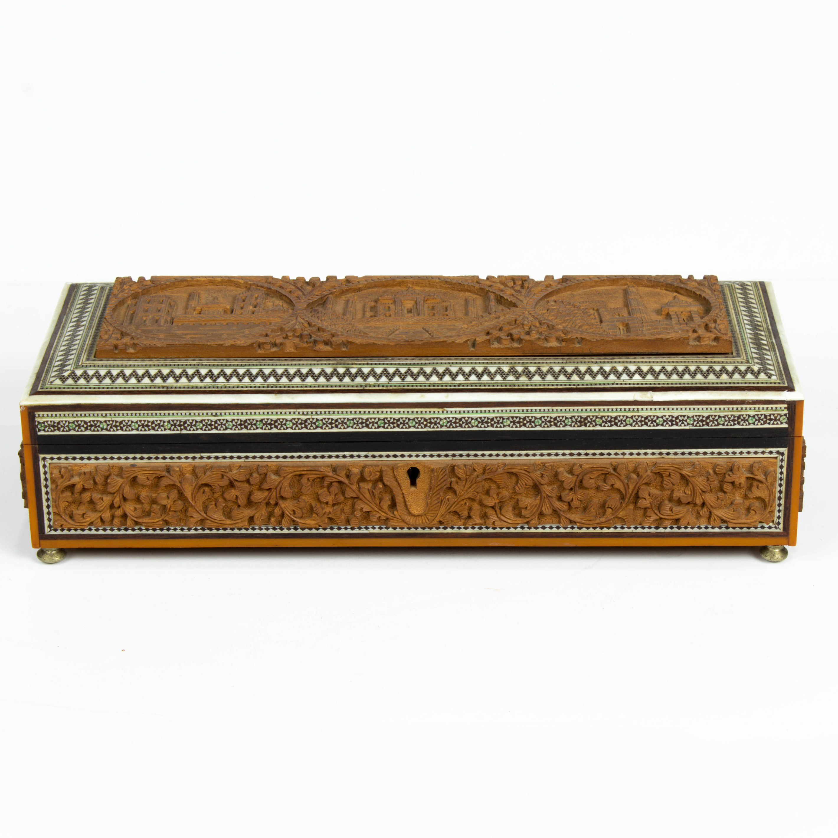 Appraisal: INDIAN SADDLEWOOD AND MOSAIC INLAID GLOVE OR JEWLERY BOX Indian