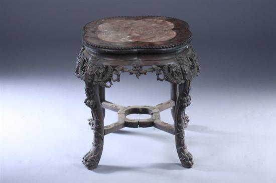 Appraisal: CHINESE CARVED WOOD MARBLE-INSET TOP STOOL th century - in