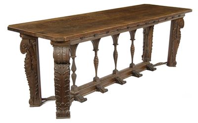 Appraisal: An oak hall table the rectangular boarded top with canted