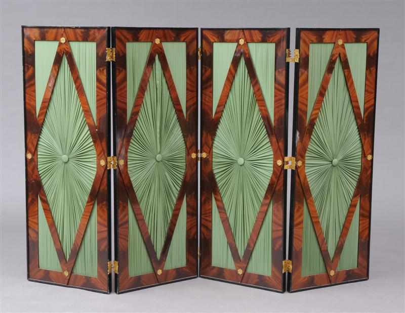 Appraisal: EMPIRE STYLE GILT-METAL MOUNTED MAHOGANY FOUR-FOLD SCREEN Each fold with