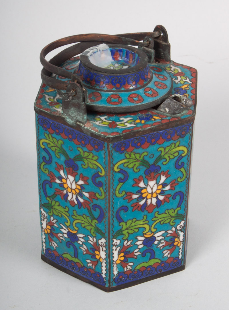 Appraisal: Chinese cloisonne enamel wine-warming pot early th century hexagonal shaped