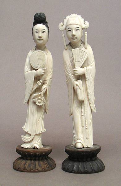 Appraisal: Two Chinese tinted ivory figures One of a scholar and