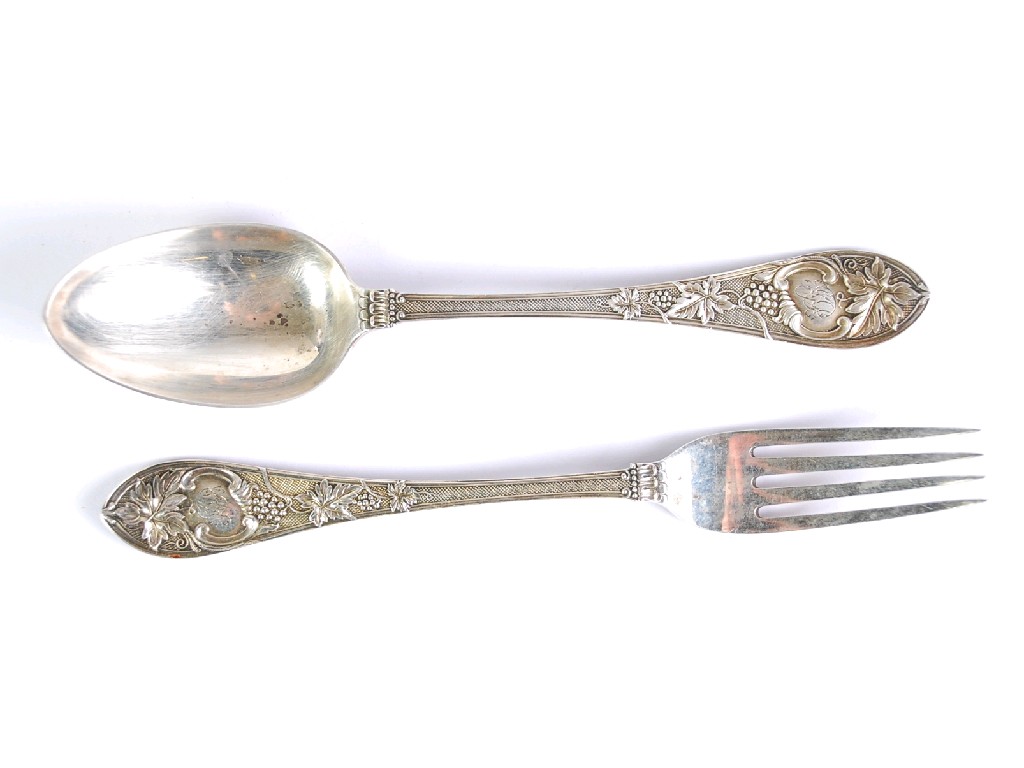 Appraisal: VICTORIAN EMBOSSED SILVER CHILD'S FORK AND SPOON SET by Martin