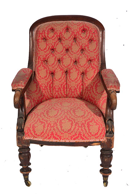 Appraisal: A WILLIAM IV MAHOGANY LIBRARY ARMCHAIR with button upholstered back