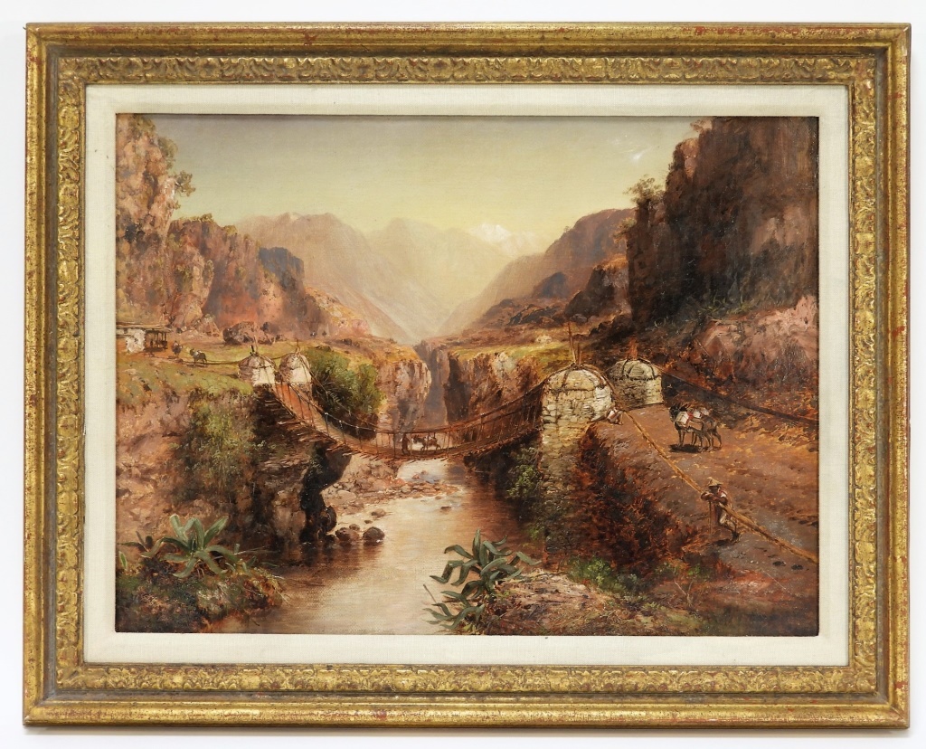 Appraisal: CONTINENTAL ORIENTAL ILLUMINATED CANYON PAINTING Europe th CenturyFinely painted depicting