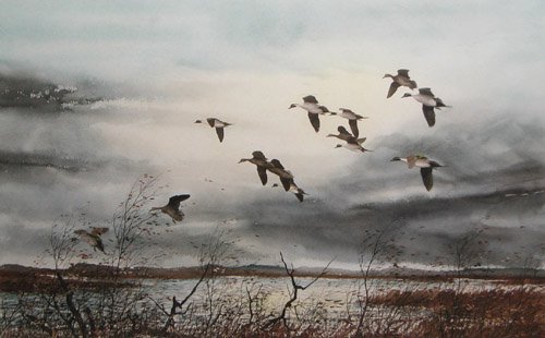 Appraisal: Flying Geese or Ducks Grouse on the Bank Artist Hagerbaumer